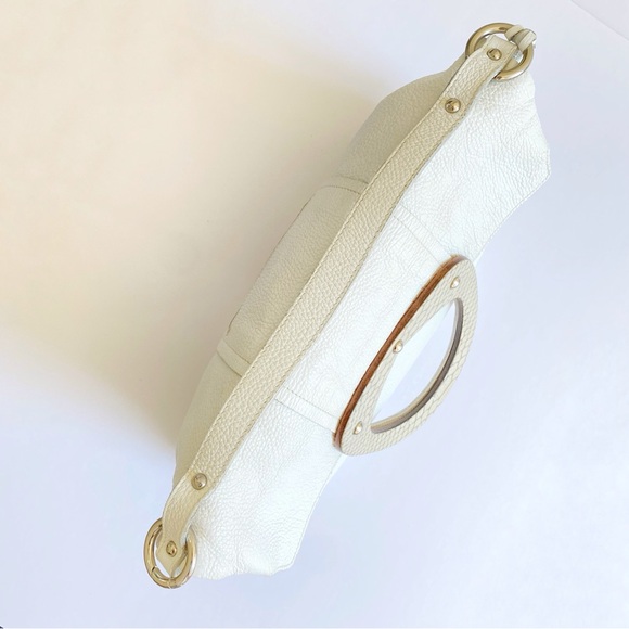 FURLA white leather foldable convertible crossbody top handle purse - Picture 5 of 12